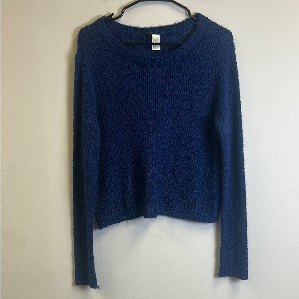 Divided Blue Crew Neck Sweater with Textured Knit